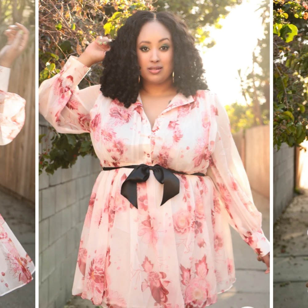 Sante Grace lovely cream/pink floral chiffon mini dress. So pretty and feminine!